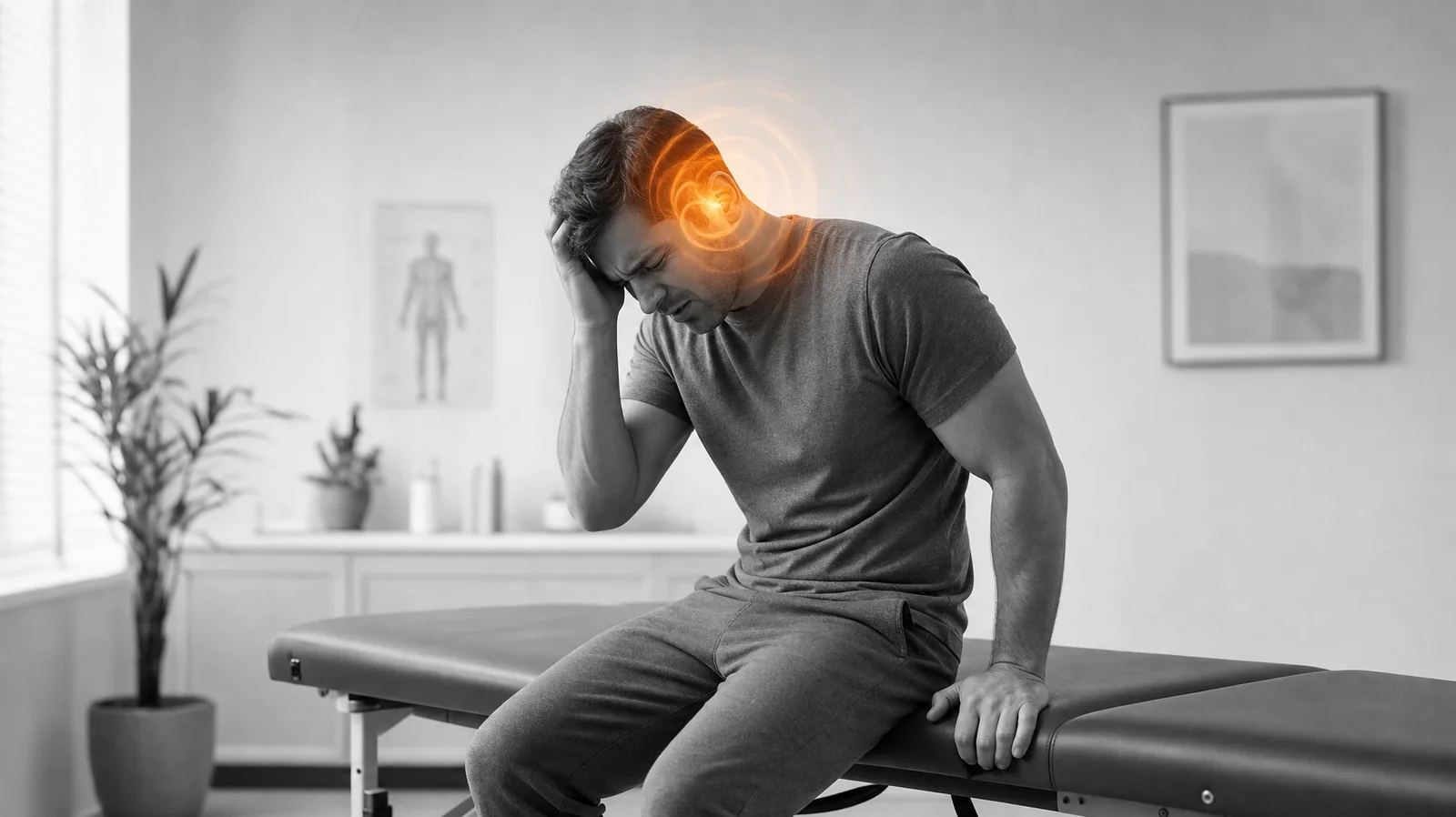 Fysioterapeutti ohjaa potilasta huimauksen ja tasapainon arvioinnissa